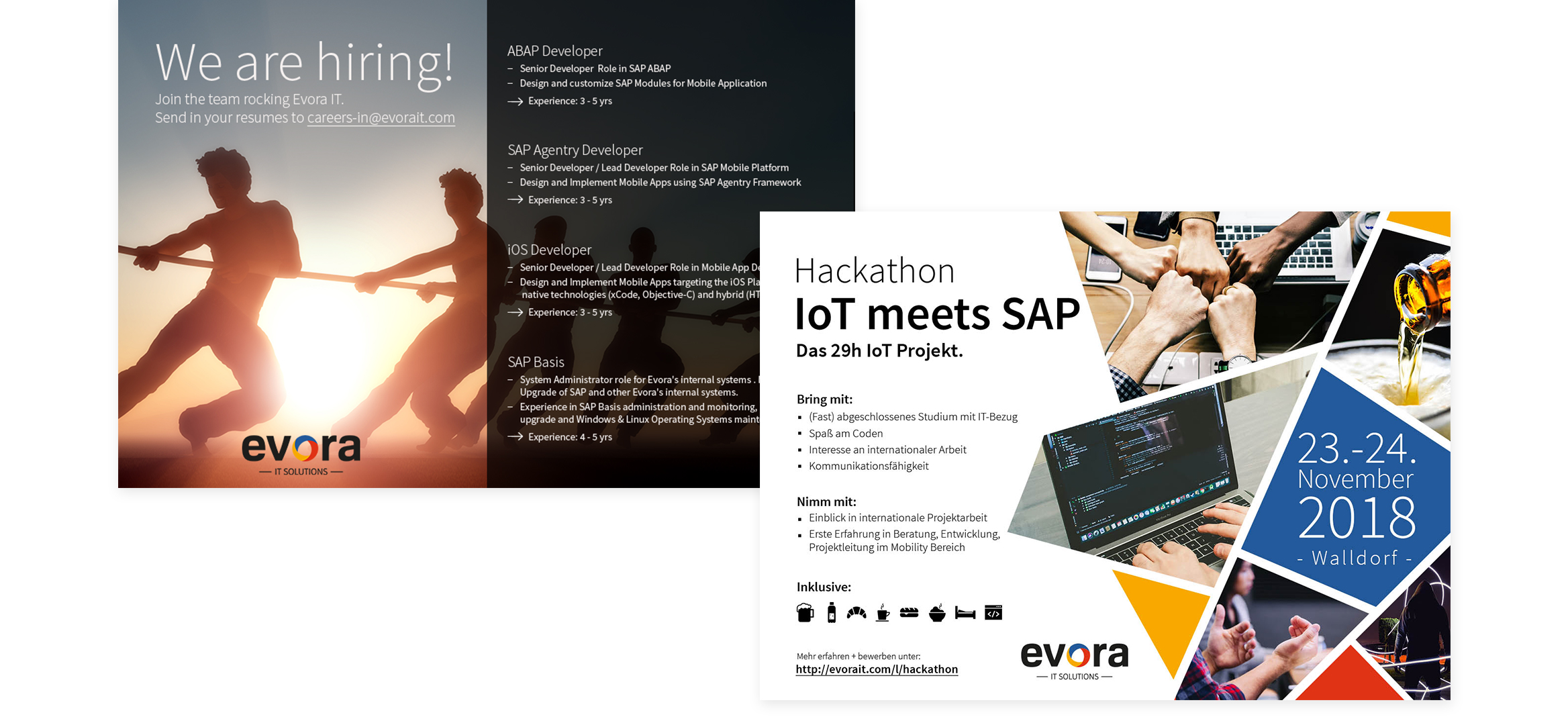 Evora IT Plakate Stellenausschreibung und Hackathon